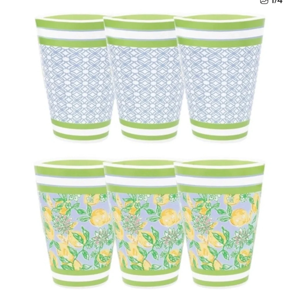 🍋💕Lilly Pulitzer Pool Cups set of 6 in Bluette Making Lemonade